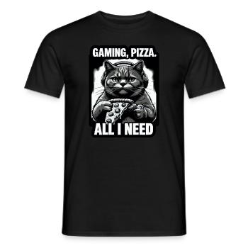 Funny Cats Gaming Pizza Gamer Gamer Gaming - Men's T-Shirt - black - Front - AI Model Male 178 light (178cm)