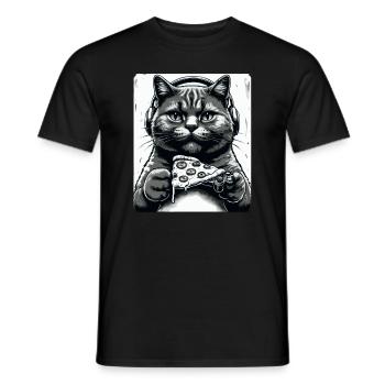 Drôles de chats Jeux Pizza Gamer Gamer Jeux - T-shirt homme - noir - Devant - AI Model Male 178 light (178cm)