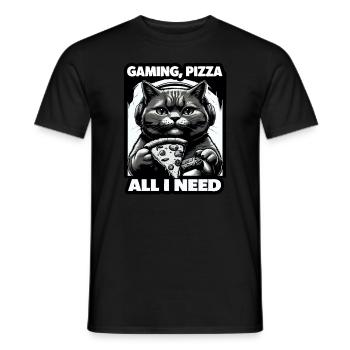 Funny Cats Gaming Pizza Gamer Gamer Gaming - Men's T-Shirt - black - Front - AI Model Male 178 light (178cm)