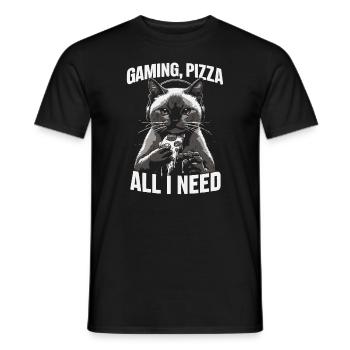 Drôles de chats Jeux Pizza Gamer Gamer Jeux - T-shirt homme - noir - Devant - AI Model Male 178 light (178cm)