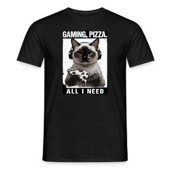 Funny Cats Gaming Pizza Gamer Gamer Gaming - Men's T-Shirt - black - Front - AI Model Male 178 light (178cm)