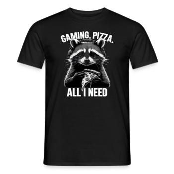 Funny Raccoon Gaming Pizza Gamer Gamer Gaming - Men's T-Shirt - black - Front - AI Model Male 178 light (178cm)