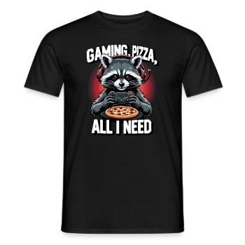 Funny Raccoon Gaming Pizza Gamer Gamer Gaming - Men's T-Shirt - black - Front - AI Model Male 178 light (178cm)
