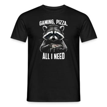 Funny Raccoon Gaming Pizza Gamer Gamer Gaming - Men's T-Shirt - black - Front - AI Model Male 178 light (178cm)