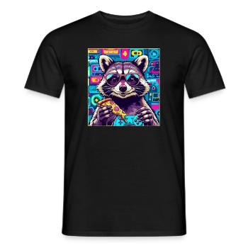 Funny Raccoon Gaming Pizza Gamer Gamer Gaming - Men's T-Shirt - black - Front - AI Model Male 178 light (178cm)