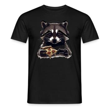 Funny Raccoon Gaming Pizza Gamer Gamer Gaming - Men's T-Shirt - black - Front - AI Model Male 178 light (178cm)