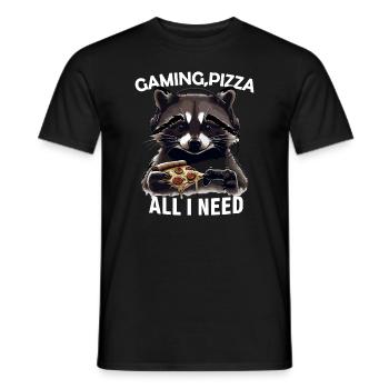 Funny Raccoon Gaming Pizza Gamer Gamer Gaming - Men's T-Shirt - black - Front - AI Model Male 178 light (178cm)