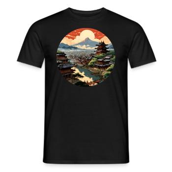 Japanese Medieval City - Men's T-Shirt - black - Front - AI Model Male 178 light (178cm)