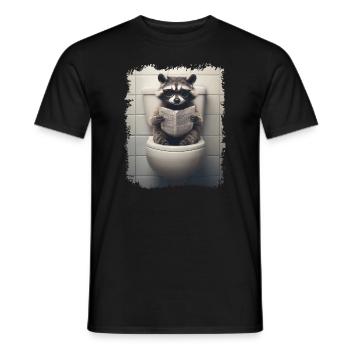 Funny raccoon on toilet with newspaper zoo pet - Men's T-Shirt - black - Front - AI Model Male 178 light (178cm)