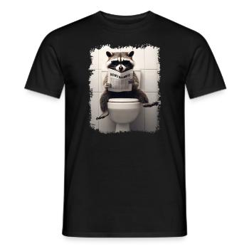 Drôle de raton laveur sur les toilettes avec journal zoo animal de compagnie - T-shirt homme - noir - Devant - AI Model Male 178 light (178cm)