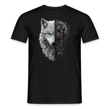Lustiger Roboter Kunst Wolf Cyborg Tier AI Wolf - Männer T-Shirt - Schwarz - Vorne - AI Model Male 178 light (178cm)