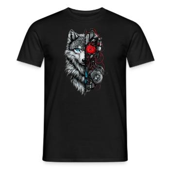 Funny Robot Art Wolf Cyborg Animal AI Wolf - Men's T-Shirt - black - Front - AI Model Male 178 light (178cm)