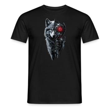 Funny Robot Art Wolf Cyborg Animal AI Wolf - Men's T-Shirt - black - Front - AI Model Male 178 light (178cm)