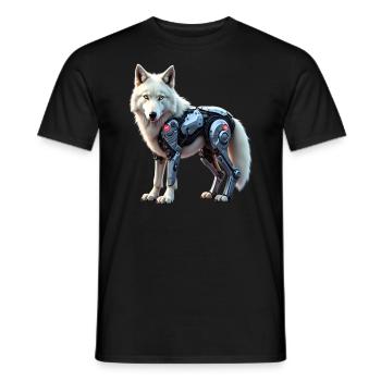Funny Robot Art Wolf Cyborg Animal AI Wolf - Men's T-Shirt - black - Front - AI Model Male 178 light (178cm)