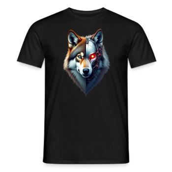Funny Robot Art Wolf Cyborg Animal AI Wolf - Men's T-Shirt - black - Front - AI Model Male 178 light (178cm)
