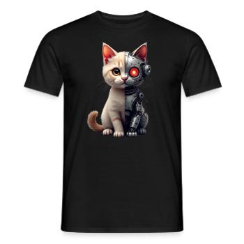 Lustige Roboter Katze Tech Katzen Cyborg Tier Cat - Männer T-Shirt - Schwarz - Vorne - AI Model Male 178 light (178cm)