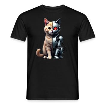 Lustige Roboter Katze Tech Katzen Cyborg Tier Cat - Männer T-Shirt - Schwarz - Vorne - AI Model Male 178 light (178cm)