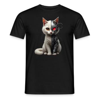 Lustige Roboter Katze Tech Katzen Cyborg Tier Cat - Männer T-Shirt - Schwarz - Vorne - AI Model Male 178 light (178cm)