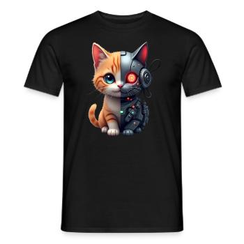 Lustige Roboter Katze Tech Katzen Cyborg Tier Cat - Männer T-Shirt - Schwarz - Vorne - AI Model Male 178 light (178cm)