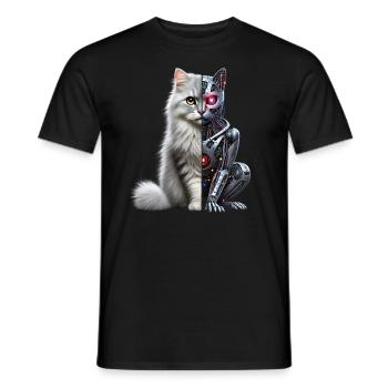 Lustige Roboter Katze Tech Katzen Cyborg Tier Cat - Männer T-Shirt - Schwarz - Vorne - AI Model Male 178 light (178cm)