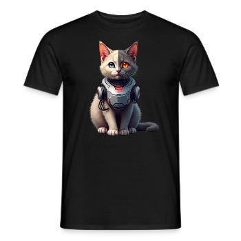 Lustige Roboter Katze Tech Katzen Cyborg Tier Cat - Männer T-Shirt - Schwarz - Vorne - AI Model Male 178 light (178cm)