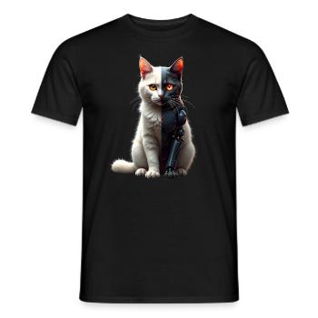 Funny Robot Cat Tech Cats Cyborg Animal Cat - Men's T-Shirt - black - Front - AI Model Male 178 light (178cm)