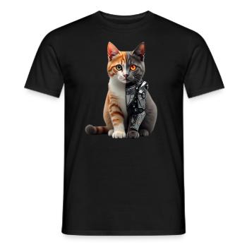 Funny Robot Cat Tech Cats Cyborg Animal Cat - Men's T-Shirt - black - Front - AI Model Male 178 light (178cm)