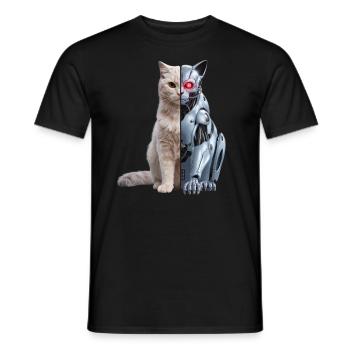 Funny Robot Cat Tech Cats Cyborg Animal Cat - Men's T-Shirt - black - Front - AI Model Male 178 light (178cm)