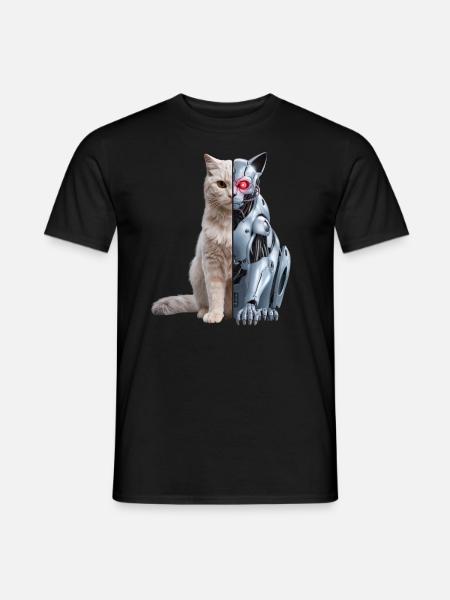 Lustige Roboter Katze Tech Katzen Cyborg Tier Cat - Männer T-Shirt - Schwarz
