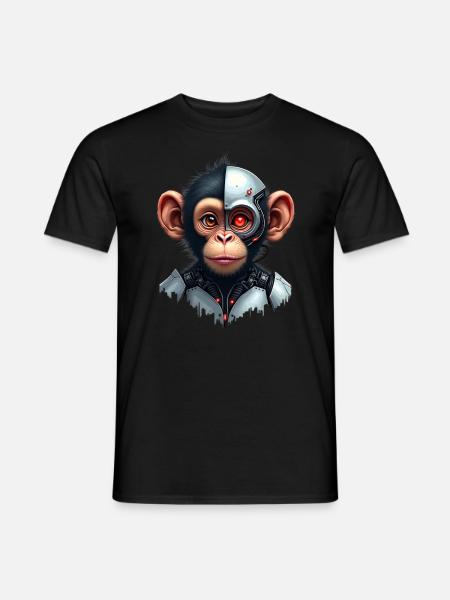 Lustiger Roboter Kunst Affe Cyborg Tier AI Monkey - Männer T-Shirt - Schwarz