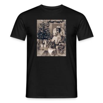Selfie Chat Fête de Noël Tenue de Noël - T-shirt homme - noir - Devant - AI Model Male 178 light (178cm)