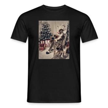 Selfie Chat Fête de Noël Tenue de Noël - T-shirt homme - noir - Devant - AI Model Male 178 light (178cm)