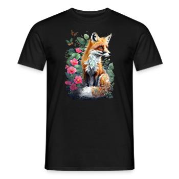 Fox Lover Woodland Flowers Art Foxes Cute Fox - Men's T-Shirt - black - Front - AI Model Male 178 light (178cm)