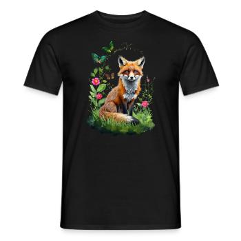 Fox Lover Woodland Flowers Art Foxes Cute Fox - Men's T-Shirt - black - Front - AI Model Male 178 light (178cm)