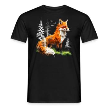 Fox Lover Woodland Flowers Art Foxes Cute Fox - Men's T-Shirt - black - Front - AI Model Male 178 light (178cm)