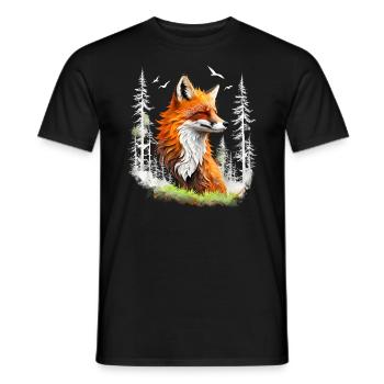 Fox Lover Woodland Flowers Art Foxes Cute Fox - Men's T-Shirt - black - Front - AI Model Male 178 light (178cm)