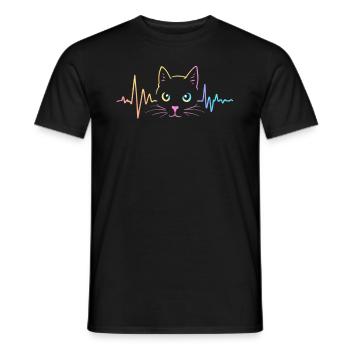 Cats Cat Owner Cute Pet Heartbeat ECG - Men's T-Shirt - black - Front - AI Model Male 178 light (178cm)