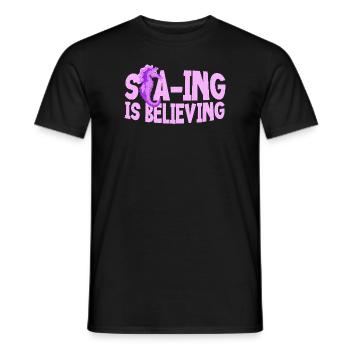 Sea-ing Believes - Design unique d’hippocampe - T-shirt homme - noir - Devant - AI Model Male 178 light (178cm)