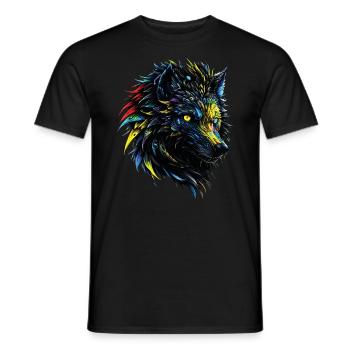 Wolf Lover Wild Animal Art Wolf Colorful Animal - Men's T-Shirt - black - Front - AI Model Male 178 light (178cm)