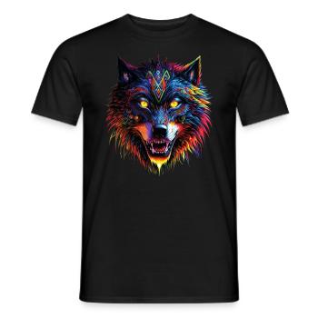 Wolf Lover Wild Animal Art Wolf Colorful Animal - Men's T-Shirt - black - Front - AI Model Male 178 light (178cm)