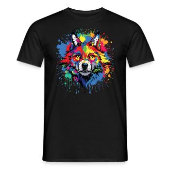 Wolf Lover Wild Animal Art Wolf Colorful Animal - Men's T-Shirt - black - Front - AI Model Male 178 light (178cm)