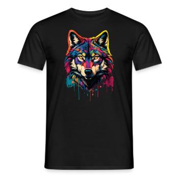 Wolf Lover Wild Animal Art Wolf Colorful Animal - Men's T-Shirt - black - Front - AI Model Male 178 light (178cm)
