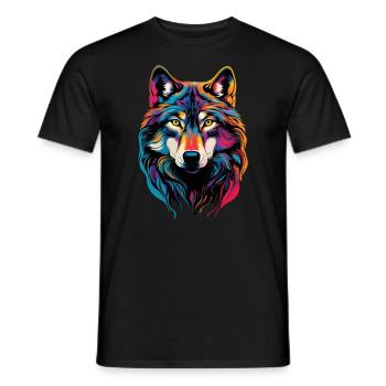 Wolf Lover Wild Animal Art Wolf Colorful Animal - Men's T-Shirt - black - Front - AI Model Male 178 light (178cm)