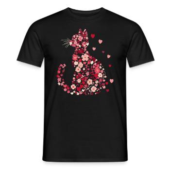 Blumen Katze für Katzen Besitzer und Valentinstag - Männer T-Shirt - Schwarz - Vorne - AI Model Male 178 light (178cm)