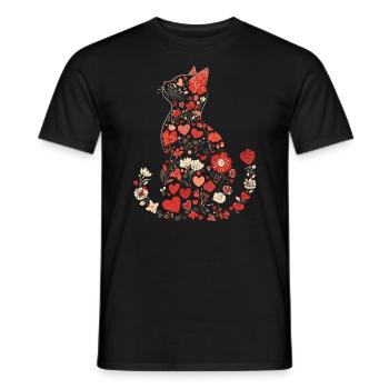 Blumen Katze für Katzen Besitzer und Valentinstag - Männer T-Shirt - Schwarz - Vorne - AI Model Male 178 light (178cm)