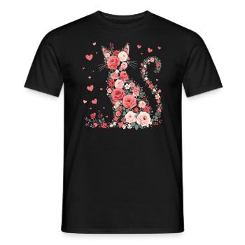 Fleurs chat pour les propriétaires de chats et la Saint-Valentin - T-shirt homme - noir - Devant - AI Model Male 178 light (178cm)