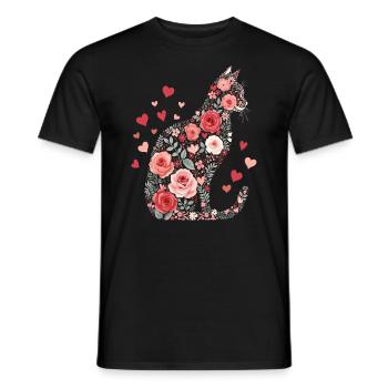 Blumen Katze für Katzen Besitzer und Valentinstag - Männer T-Shirt - Schwarz - Vorne - AI Model Male 178 light (178cm)