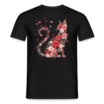 Blumen Katze für Katzen Besitzer und Valentinstag - Männer T-Shirt - Schwarz - Vorne - AI Model Male 178 light (178cm)