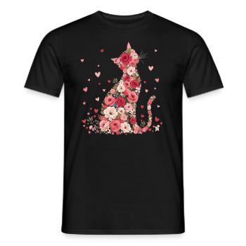 Blumen Katze für Katzen Besitzer und Valentinstag - Männer T-Shirt - Schwarz - Vorne - AI Model Male 178 light (178cm)