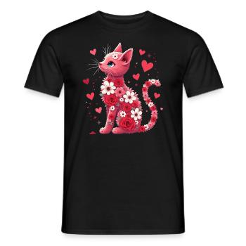Blumen Katze für Katzen Besitzer und Valentinstag - Männer T-Shirt - Schwarz - Vorne - AI Model Male 178 light (178cm)